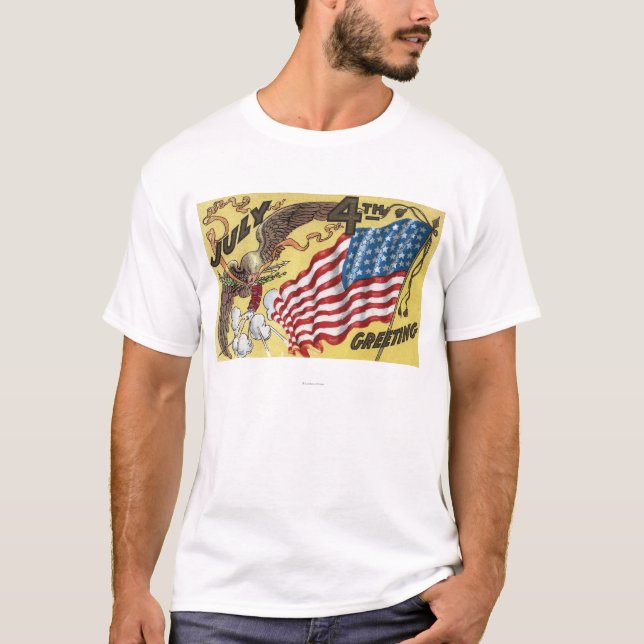 Eagle Emblem Holding Fireworks, Flag T-Shirt (Front)