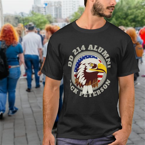 Eagle Emblem USA Flag  DD 214 Alumni Black T_Shirt