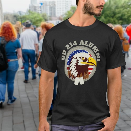 Eagle Emblem USA Flag  DD 214 Alumni Black T_Shirt