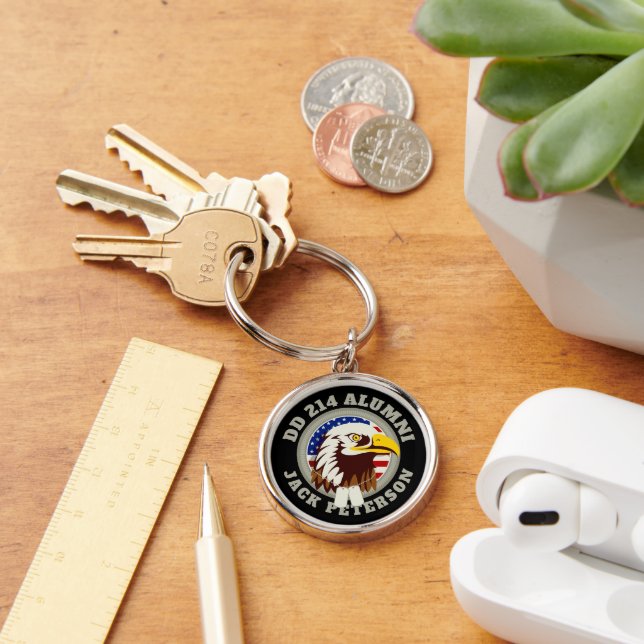 Eagle Emblem USA Flag | DD 214 Alumni Monogram Keychain (Desk)