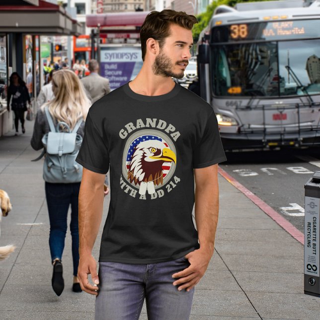 Eagle Emblem USA Flag | Grandpa DD 214 Black T-Shirt (Creator Uploaded)