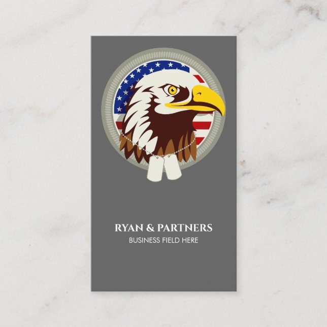 Eagle Emblem USA Flag Vertical Business Card (Front)