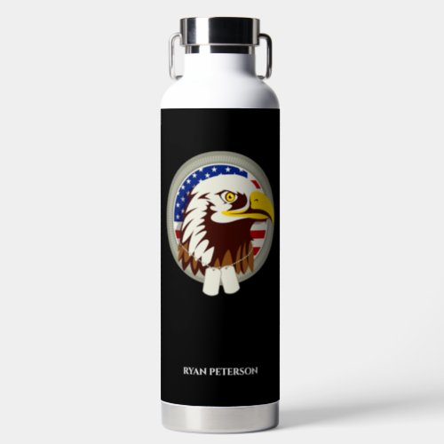 Eagle Emblem USA Flag Vertical Water Bottle