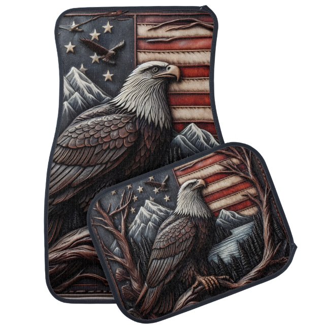 Eagle Emblem With American Flag Design Car Floor Mat (Set)