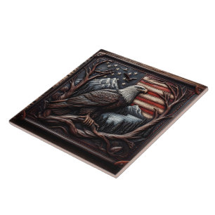 Eagle Emblem With American Flag Design Ceramic Tile