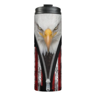 Eagle Emerging Through a Zipped American Flag Thermal Tumbler