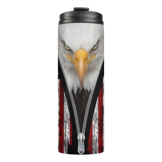 Eagle Emerging Through a Zipped American Flag Thermal Tumbler (Front)