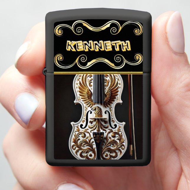 Eagle Engraved Violin Artwork, Zippo Lighter (In Hand)
