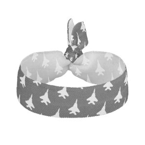 Eagle F-15 Fighter Jet White on Gray Hair Tie