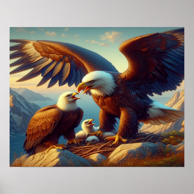 Eagle Family Nesting Atop a Cliff During 20x16 Poster (Front)