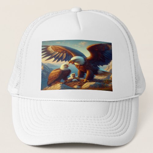 Eagle Family Nesting Atop a Cliff During 36x24 Trucker Hat
