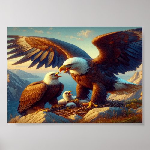 Eagle Family Nesting Atop a Cliff During 5x7 Poster