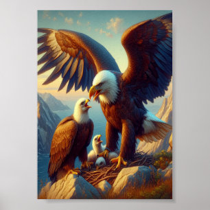 Eagle Family Nesting Atop a Cliff During 7x5 Poster