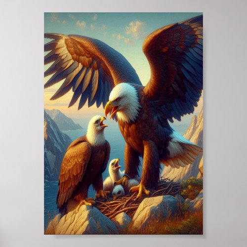 Eagle Family Nesting Atop a Cliff During  7x5 Poster