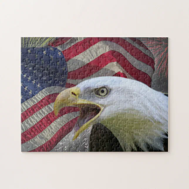 Eagle, flag and fireworks jigsaw puzzle (Horizontal)
