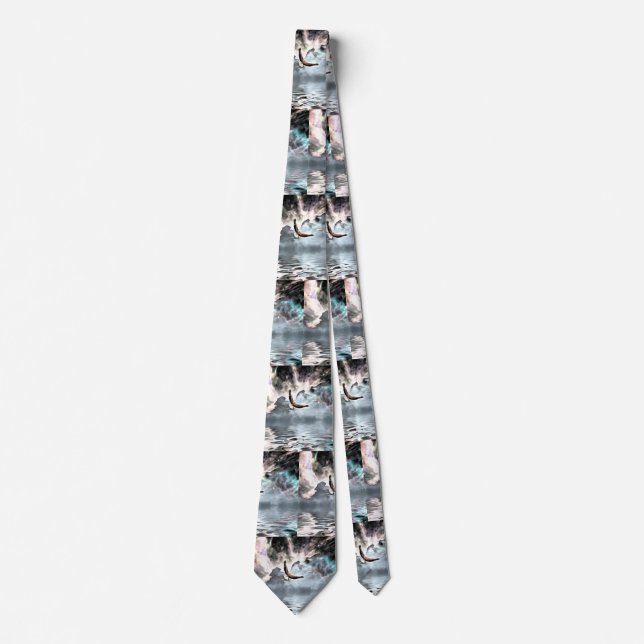 Eagle flies above water surface neck tie (Front)