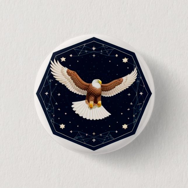 Eagle Flying Against Starry Background Button (Front)
