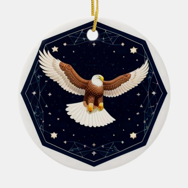 Eagle Flying Against Starry Background Ceramic Ornament (Front)