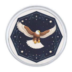 Eagle Flying Against Starry Background Silver Finish Lapel Pin