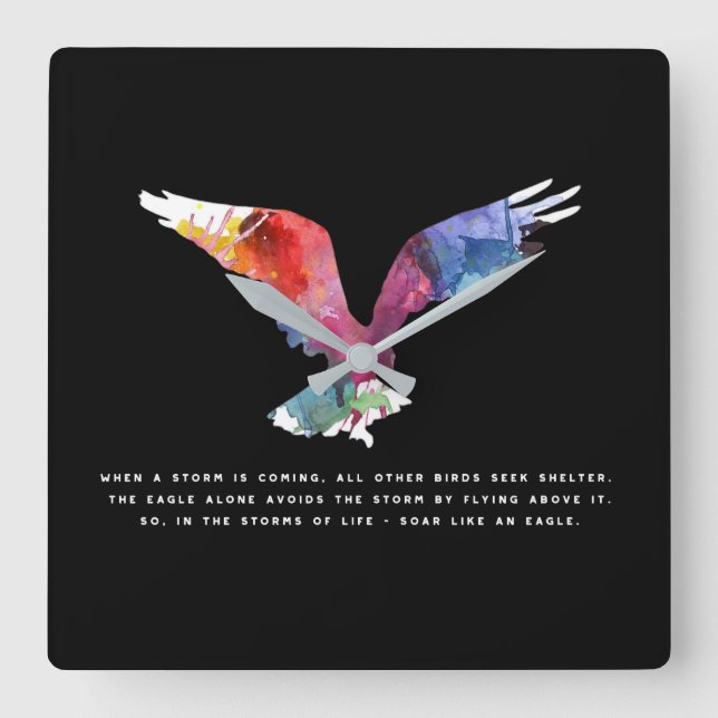 Eagle Flying Inspirational Motivational Quote Art Square Wall Clock (Front)
