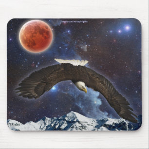 Eagle Flying Outer-space, Moon Fantasy Mousepad