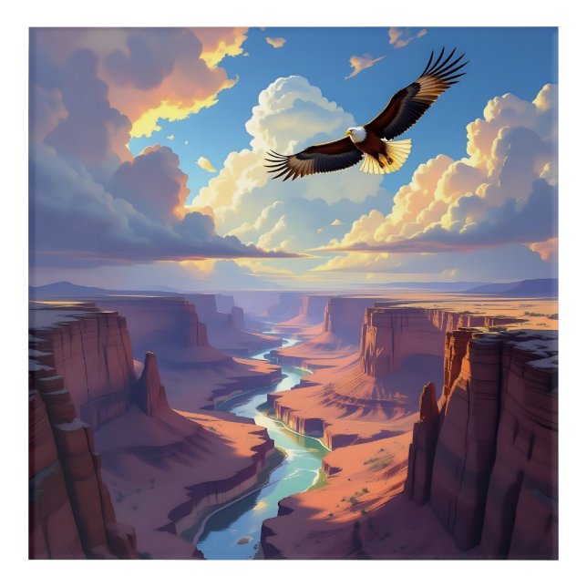 Eagle Flying over a Canyon Acrylic Print (Front)