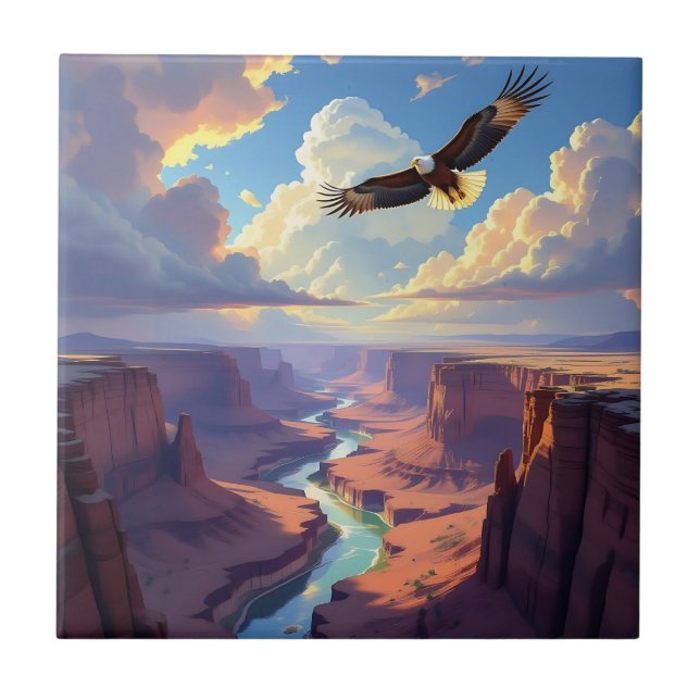 Eagle Flying over a Canyon Ceramic Tile (Front)