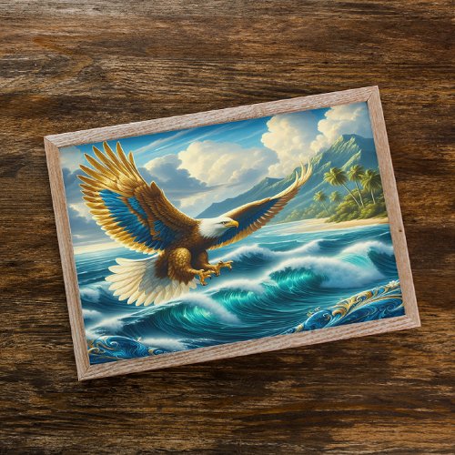 Eagle Flying Over Ocean Poster