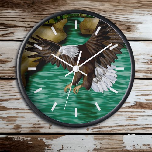 Eagle Flying over River and Mountains Clock