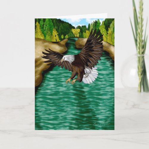 Eagle Flying over River in the Mountains Birthday  Card