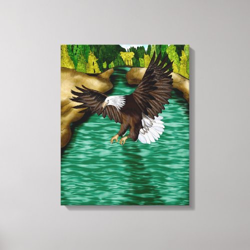 Eagle Flying over River in the Mountains   Canvas Print