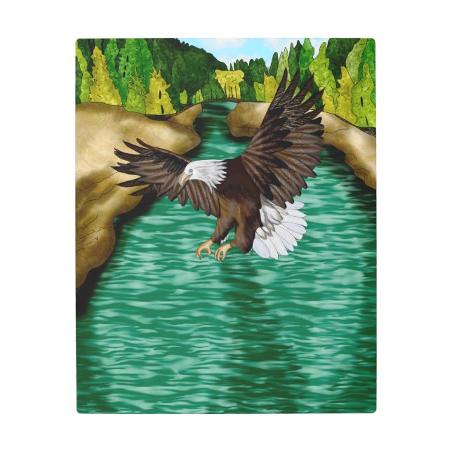 Eagle Flying over River in the Mountains   Metal Print (Front)