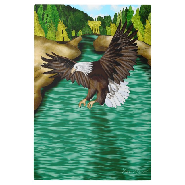 Eagle Flying over River in the Mountains   Metal Print (Front)