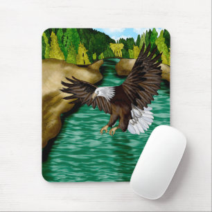Eagle Flying over River in the Mountains   Mouse Pad