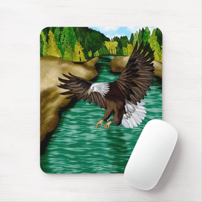 Eagle Flying over River in the Mountains   Mouse Pad (With Mouse)