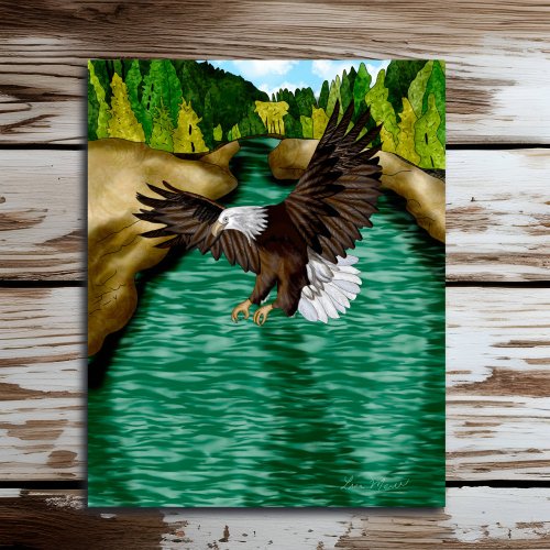 Eagle Flying over River in the Mountains   Poster