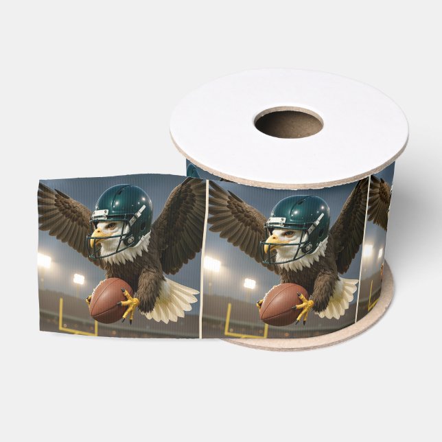 Eagle Flying With Football In Sports Stadium Grosgrain Ribbon (Spool)
