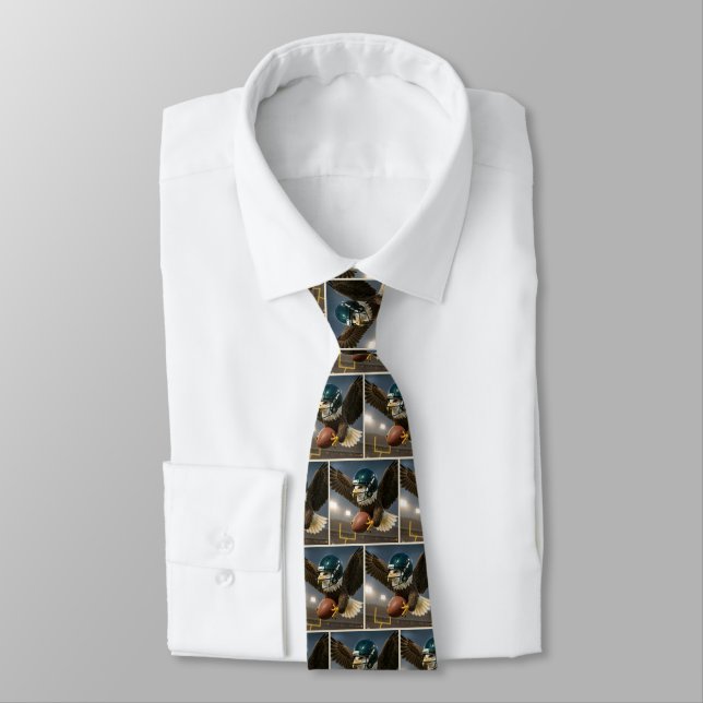 Eagle Flying With Football In Sports Stadium Neck Tie (Tied)