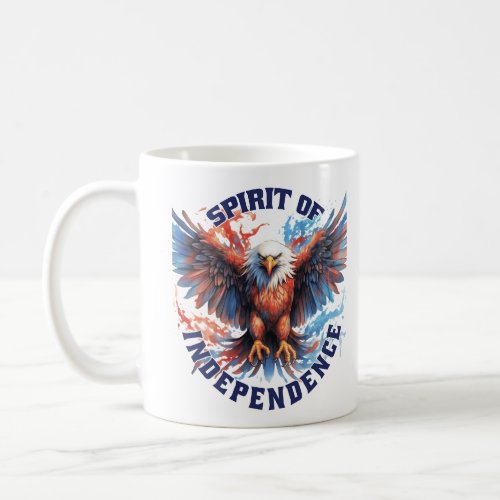 eagle flying with the colors blue and red coffee mug