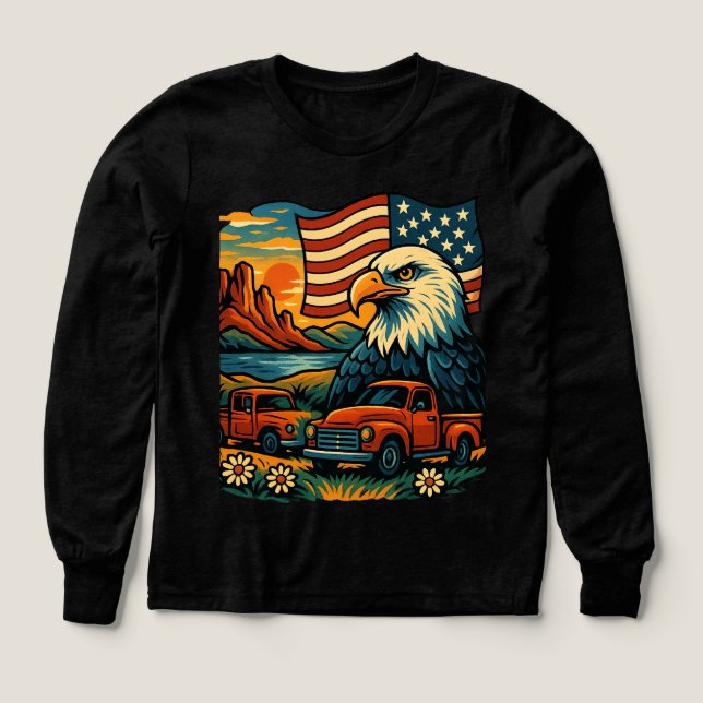 Eagle Glory Vintage Tee – Patriotic American Flag  (Design Front)