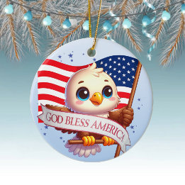 Eagle God Bless America USA Flag Patriotic 🦅🇺🇸 Ceramic Ornament