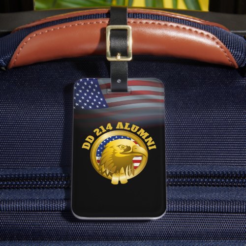 Eagle Gold Emblem USA Flag  DD 214 Alumni Black Luggage Tag