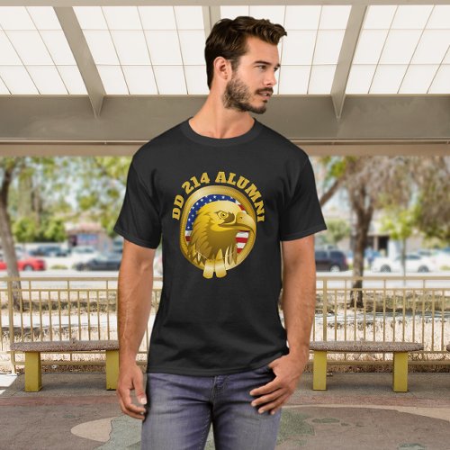 Eagle Gold Emblem USA Flag  DD 214 Alumni Black T_Shirt