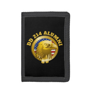 Eagle Gold Emblem USA Flag DD 214 Alumni Black Tri-fold Wallet