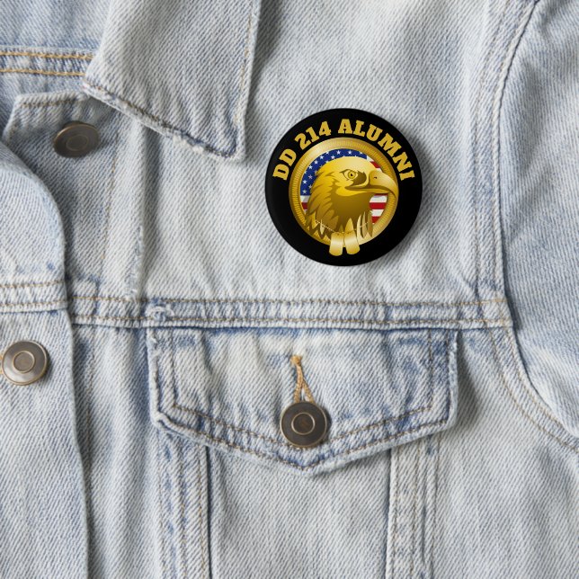 Eagle Gold Emblem USA Flag | DD 214 Alumni Brooch Button (In Situ)