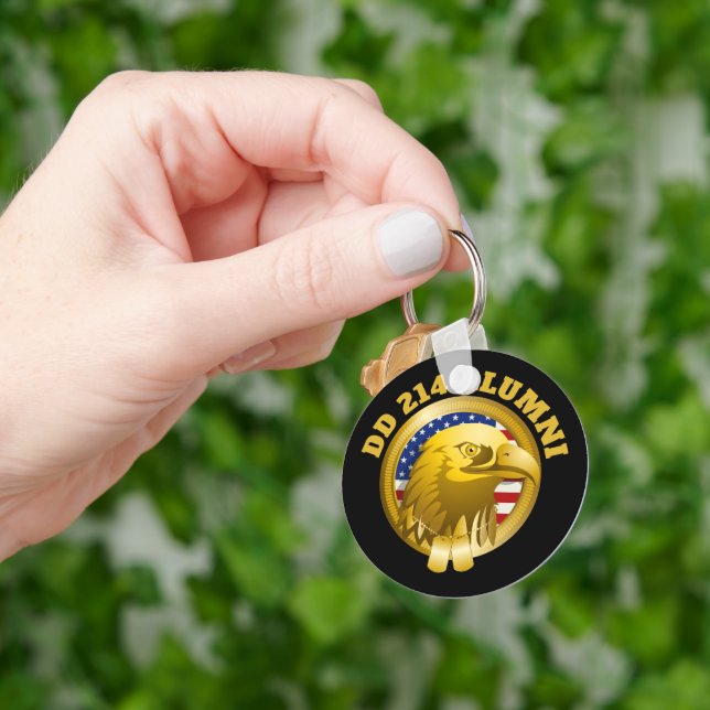 Eagle Gold Emblem USA Flag | DD 214 Alumni Keychain (Hand)
