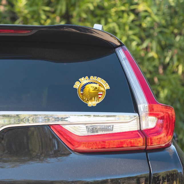 Eagle Gold Emblem USA Flag | DD 214 Alumni Vinyl Sticker (Car Side)