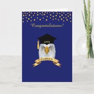 Eagle graduation congratulations on golden & blue card