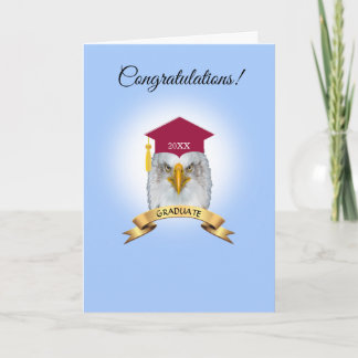 Eagle graduation congratulations on light blue car card