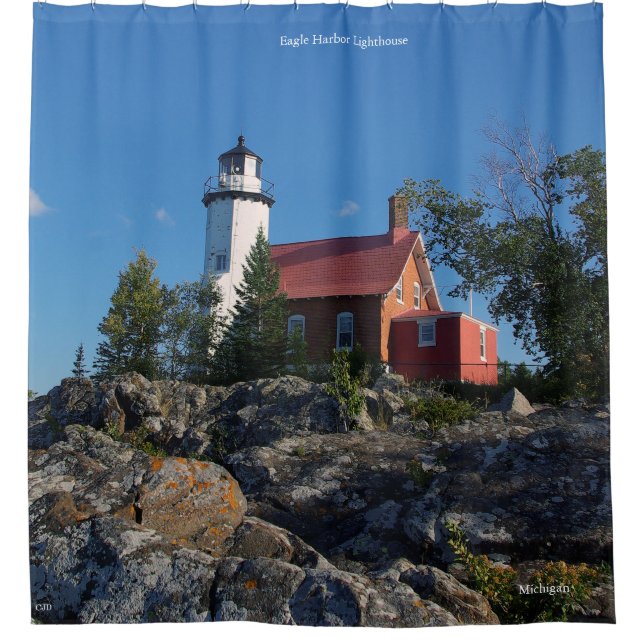 Eagle Harbor Lighthouse Shower Curtain with name (Front)